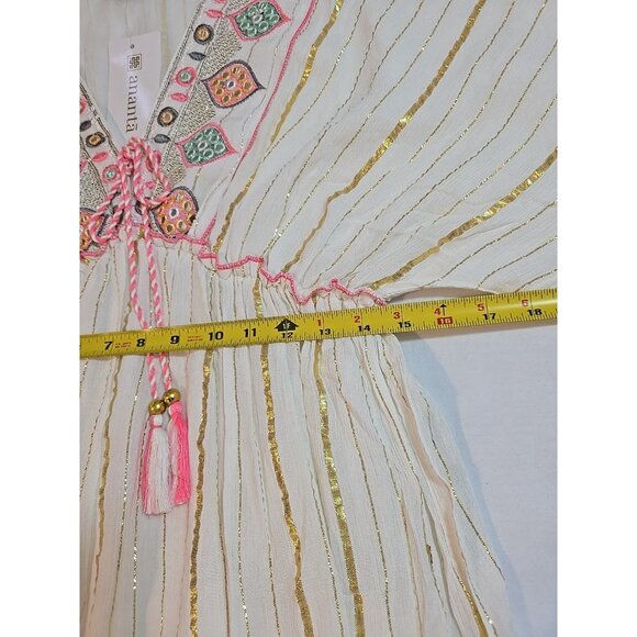 ananta size L/XL cream Boho flowy maxi dress‎ embroidered gold striped New - Picture 9 of 16